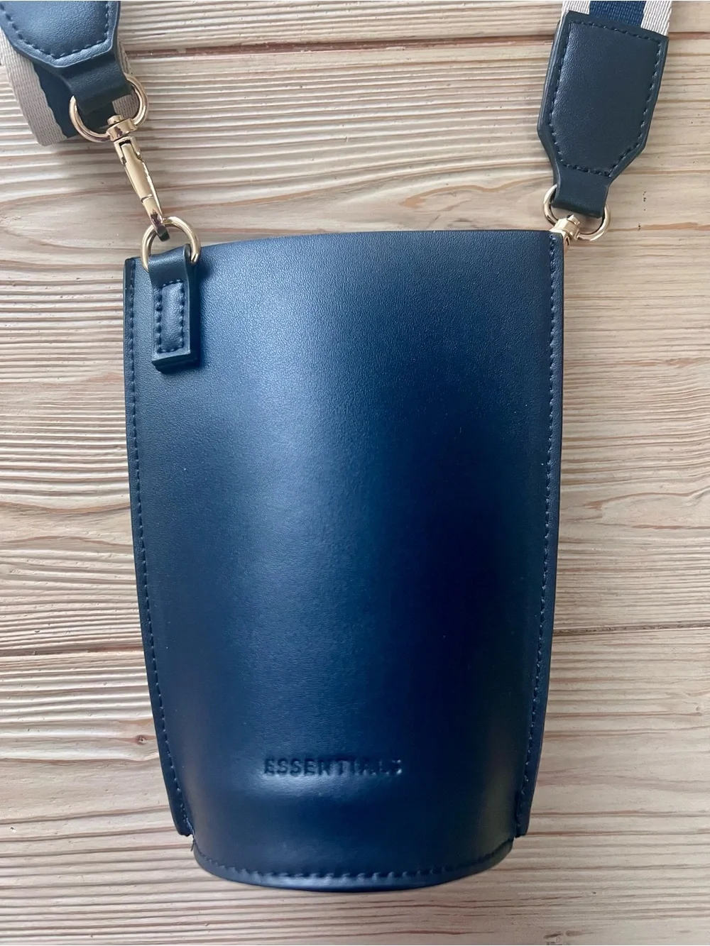 Navy Mini Essentials Crossbody Bag w/ Stripe Strap Coastal Minimalist Style